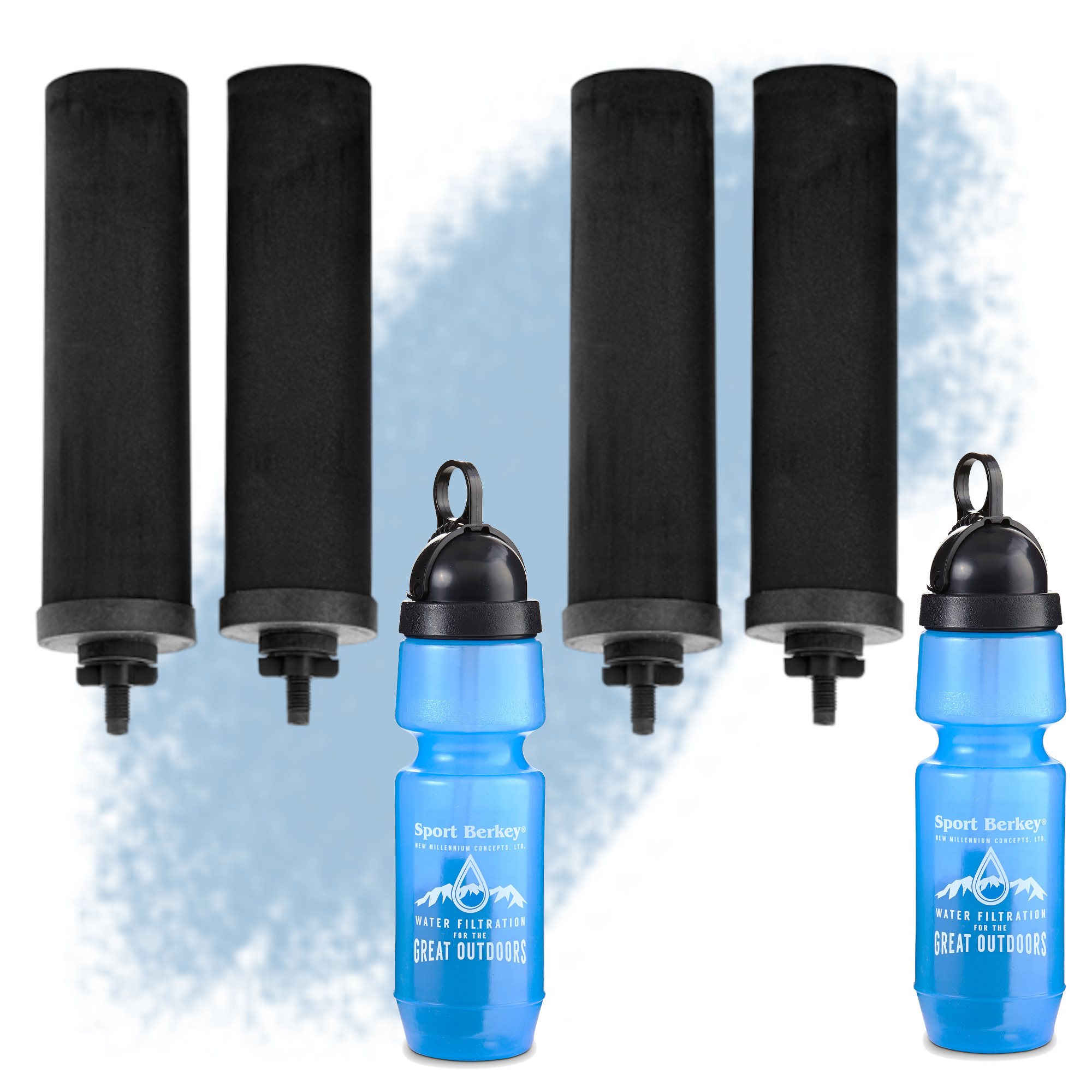 2 Sets of Black Berkey Purification Elements and 2 Sport Berkeys (Super Special)